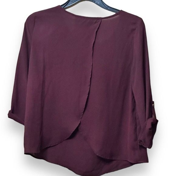 Forever 21 Purple Roll Tab Sleeve Chiffon Vented Back Blouse Sz Small - Picture 2 of 8